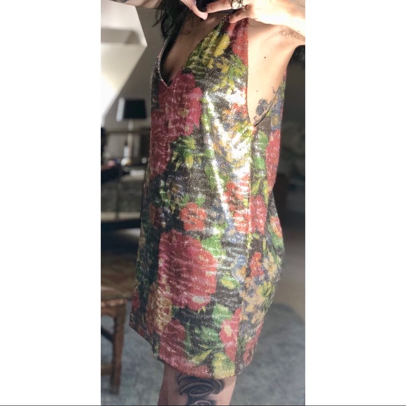 Free People Sequin Shimmer Floral Mini Slip Dress - Picture 4 of 5